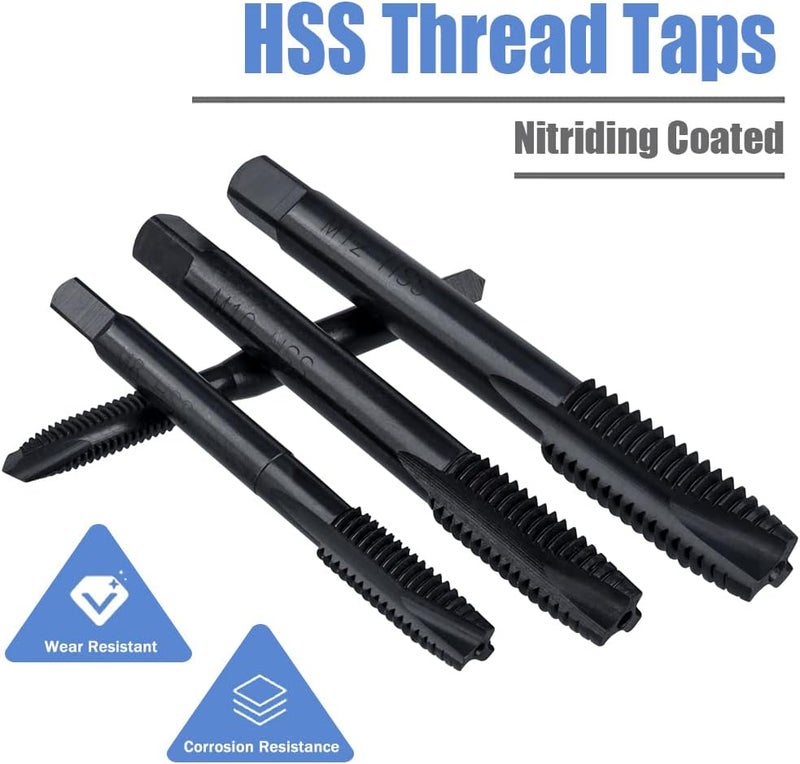 Mesee 7 Pieces Nitriding Coated Spiral Pointed Taps Set High Speed Steel Metric Thread Tap M3 M4 M5 M6 M8 M10 M12 Machine Plug Screw Tap Threading Tools Kit - Image 4